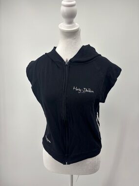 Harley-Davidson Black Hooded Zip Front Sleeveless Top